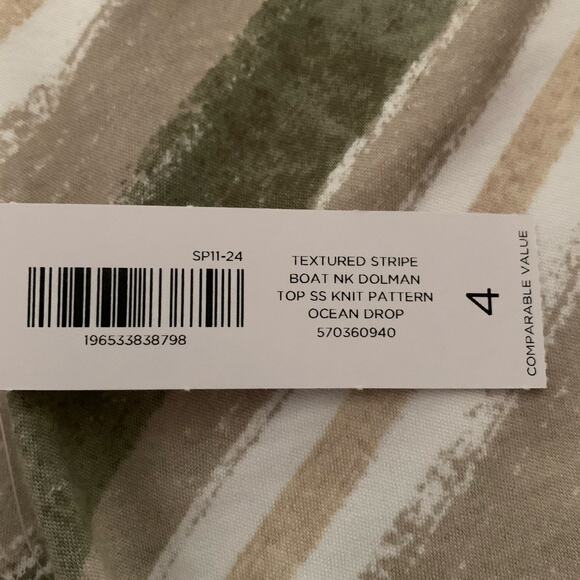 Chico's Top Women's Size 4 Boat Neck Textured Stripe Ocean Drop Liquid Knit NWT - Picture 4 of 7